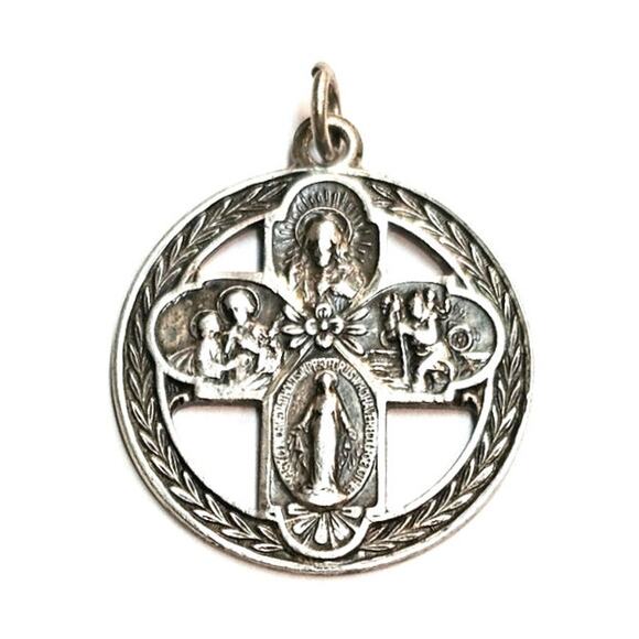 Vintage Sterling Silver Catholic Cross Medallion - Picture 1 of 2